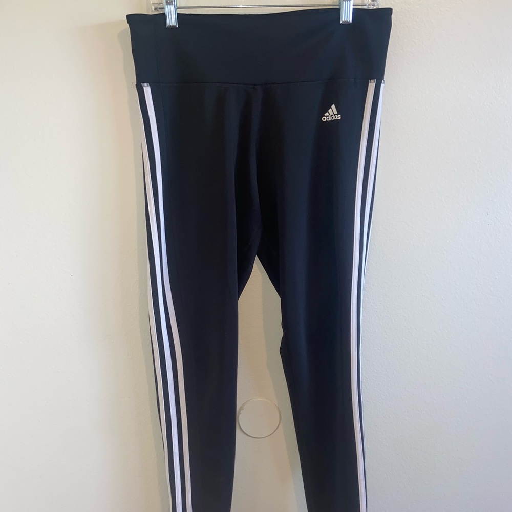 Adidas black with white stripe leggings